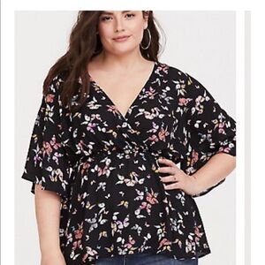 TORRID LILY BLACK BUTTERFLY BABYDOLL BLOUSE 2x